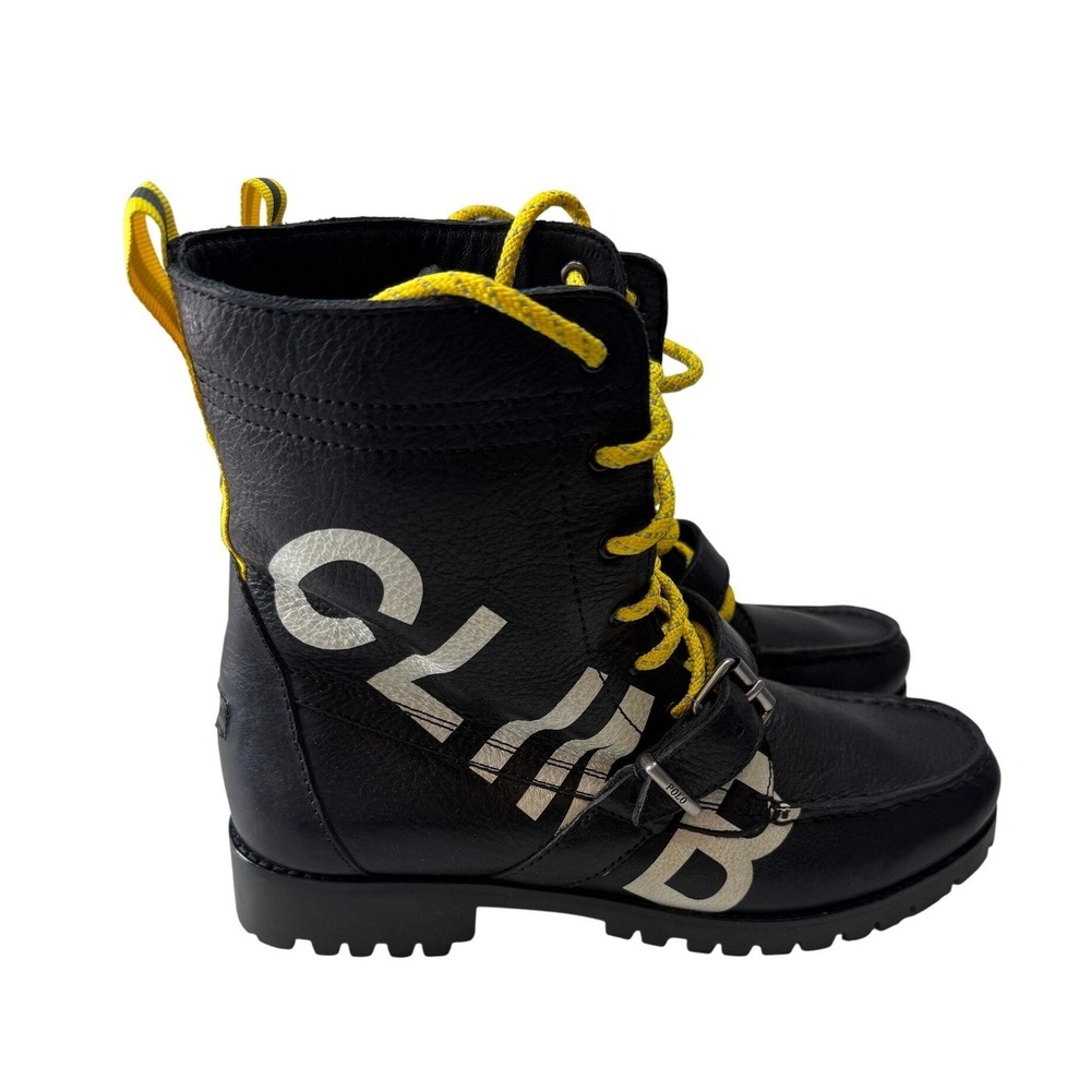 Polo Ralph Lauren Hi Tech Alpine 1992 Leather Boots Black Yellow 9M Womens NEW